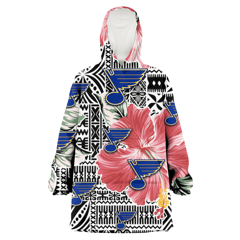 St. Louis Blues Pink Hibiscus Black Pattern White Background 3D Printed Hoodie Blanket Snug Hoodie