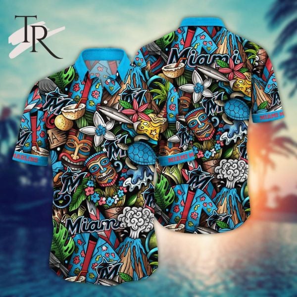 Miami Marlins Mlb Team Logo And Name Tribal Pattern 3D Hawaiian Shirt