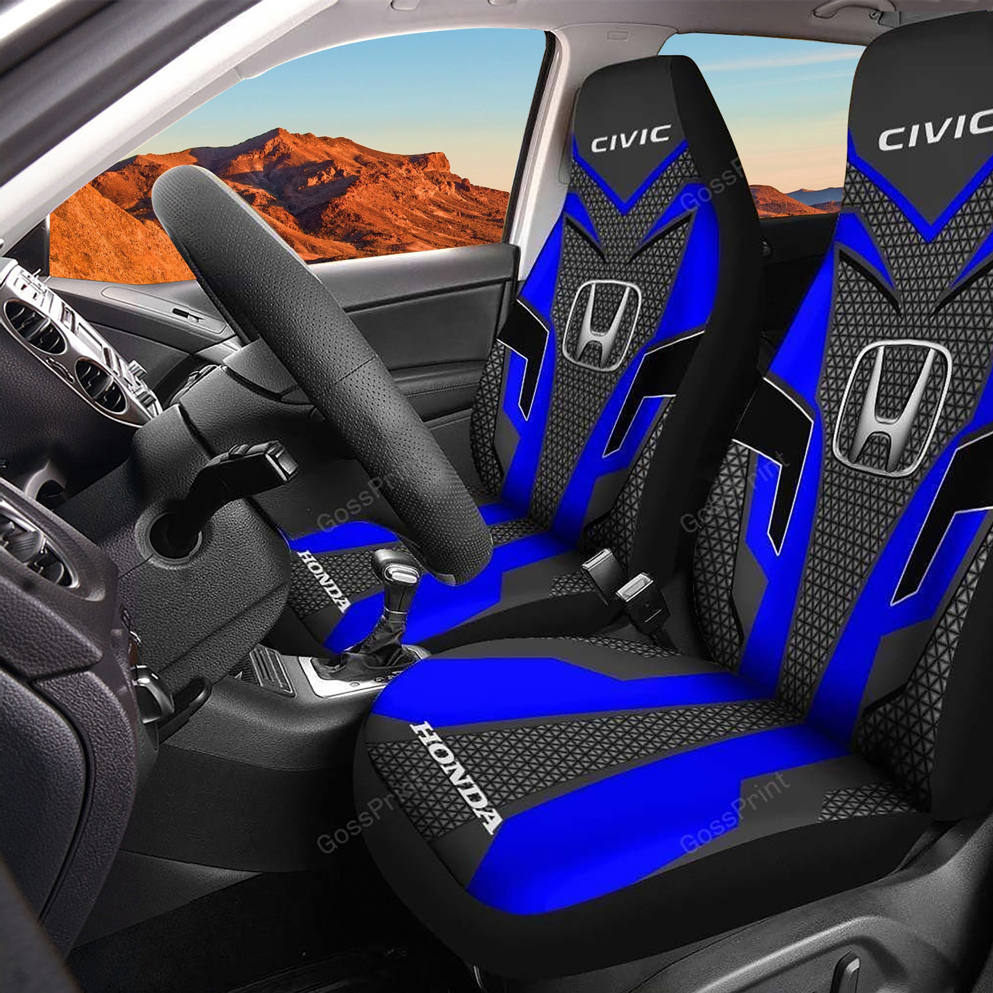 Honda Civic Logo Car Seat Cover Set (Blue) CSC4360