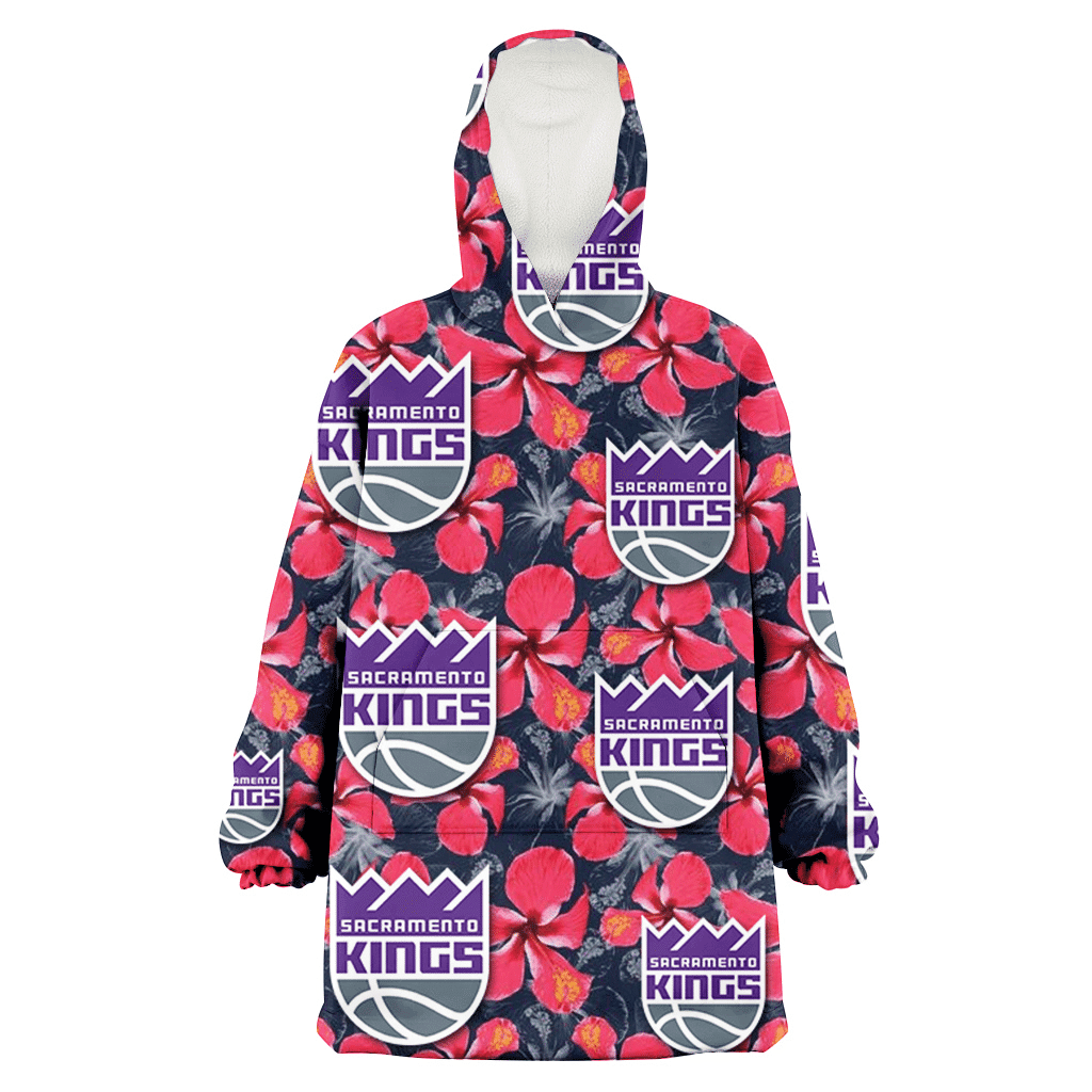 Sacramento Kings Red Hibiscus Dark Gray Background 3D Printed Hoodie Blanket Snug Hoodie