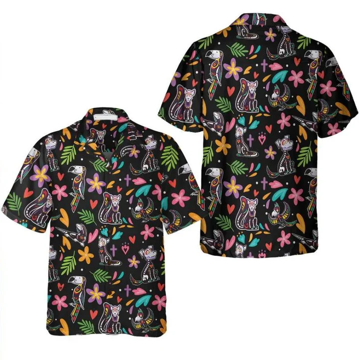 Day Of The Dead Skeleton Animals Hawaiian Shirt