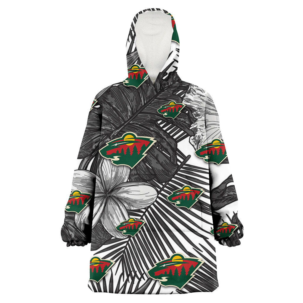 Minnesota Wild Grey Sketch Hibiscus Palm Leaf White Background 3D Printed Hoodie Blanket Snug Hoodie