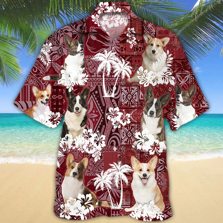 Cardigan Welsh Corgi Red Hawaiian Shirt, Gift For Dog Lover Shirts, Animal Summer Shirts, Hawaiian Shirt Men