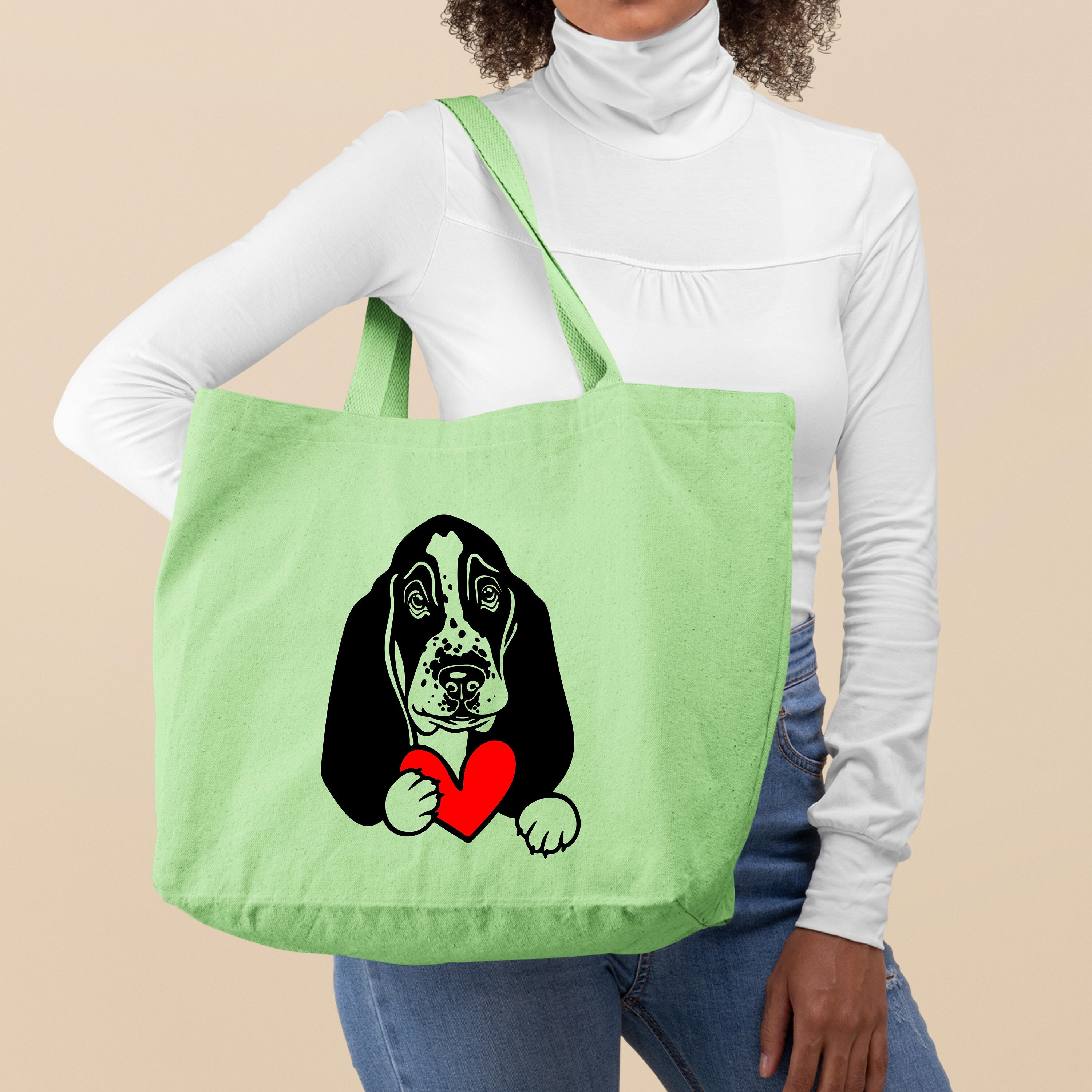 Cute Basset Hound Dog Tote Bag, Funny Animal Tote Bag, Unique Gift for Dog Owner, Valentines Day Gift, Canvas Tote Bag, Women Shoulder Bag