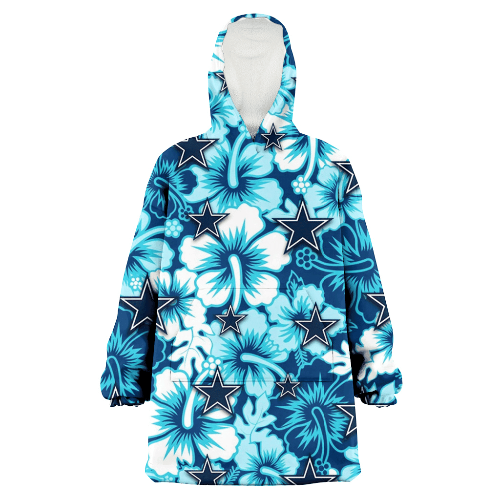 Dallas Cowboys White Blue Hibiscus Blue Background 3D Printed Hoodie Blanket Snug Hoodie