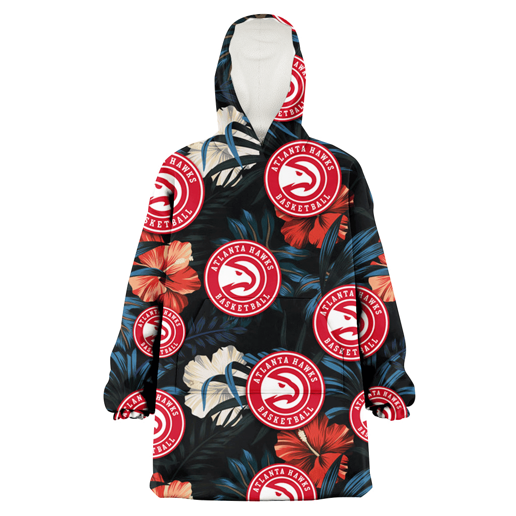 Atlanta Hawks Red And White Hibiscus Dark Leaf Black Background 3D Printed Hoodie Blanket Snug Hoodie