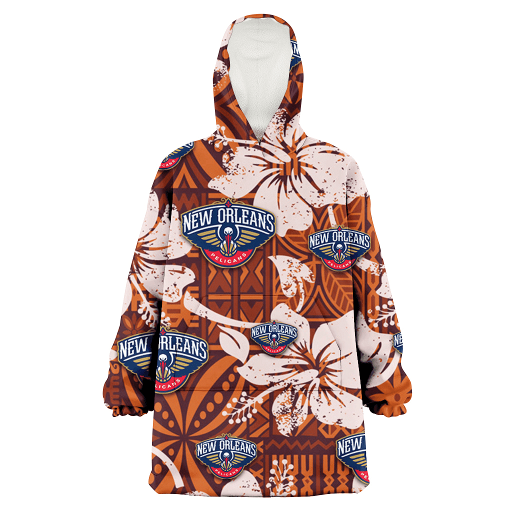 New Orlean Pelicans Bisque Hibiscus Brown Pattern 3D Printed Hoodie Blanket Snug Hoodie