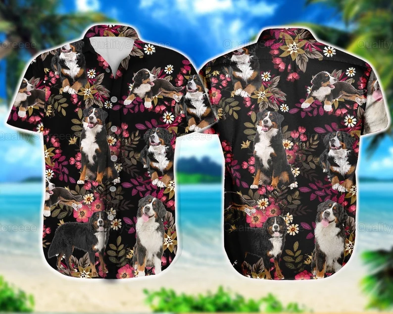 Bernese Mountain Hawaiian Shirt, Bernese Mountain Tropical Hawaiian Shirt, Bernese Mountain Dog Shirt