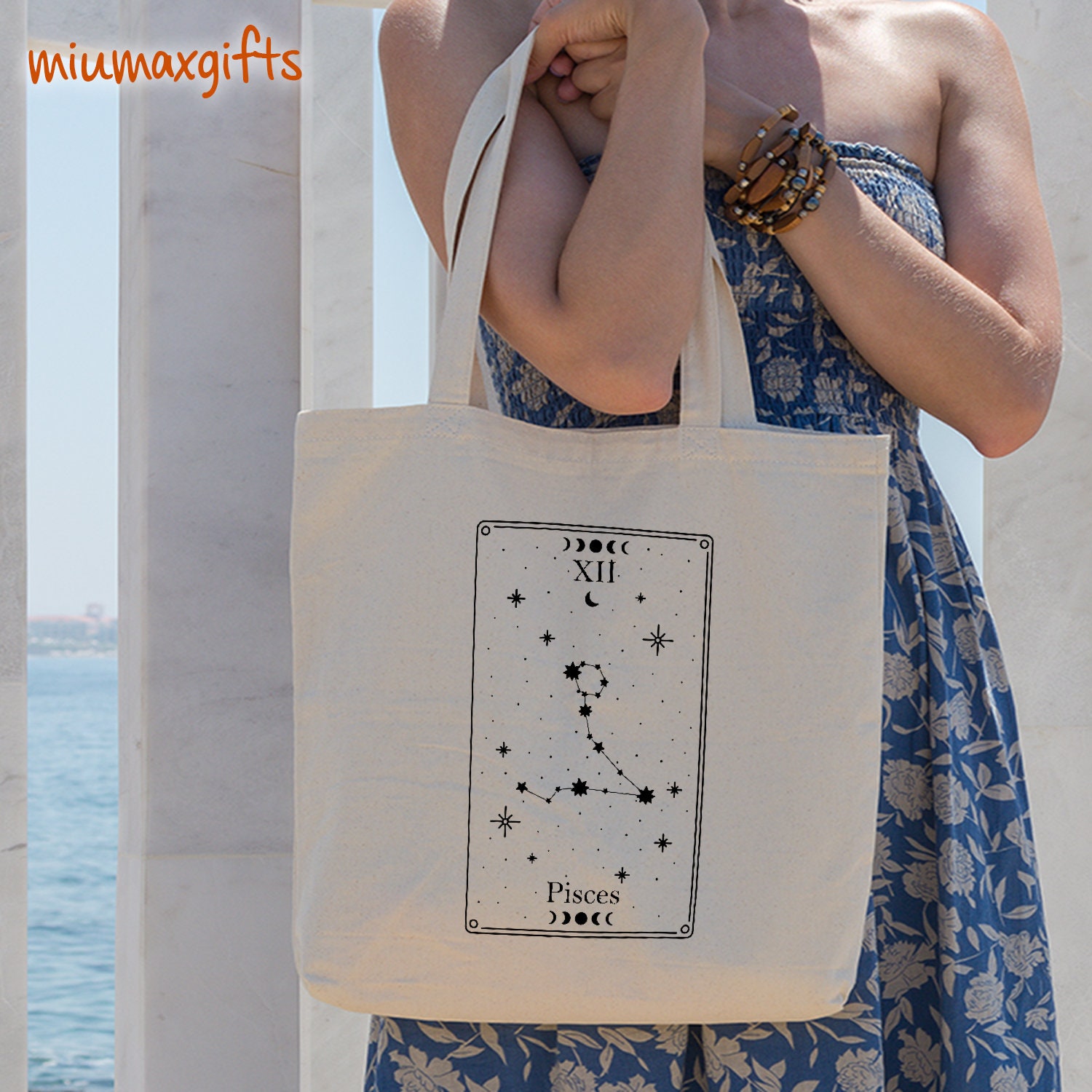 Pisces Zodiac Sign Tote Bag, Zodiac Tarot Card Tote, Astrology Tote Bag, Zodiac Sign Bag, Horoscope Tote Bag, Eco-Friendly Tote Bag