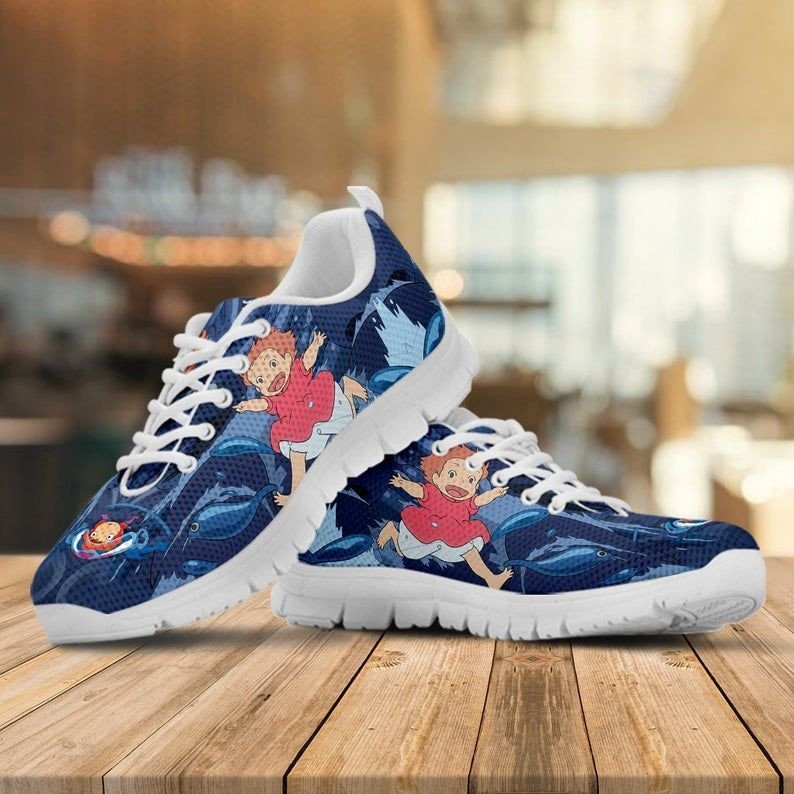 Ponyo Shoes, Studio Ghibli Custom Shoes, Anime Gift Shoes White Shoes Birthday Gift Fashion Fly Sneakers Men And Women Size Us Shirttrend