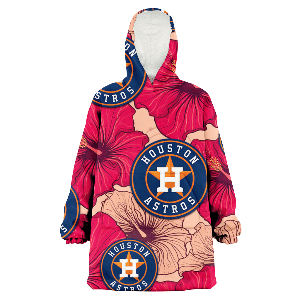 Houston Astros Red Beige Hibiscus Beige Background 3D Printed Hoodie Blanket Snug Hoodie