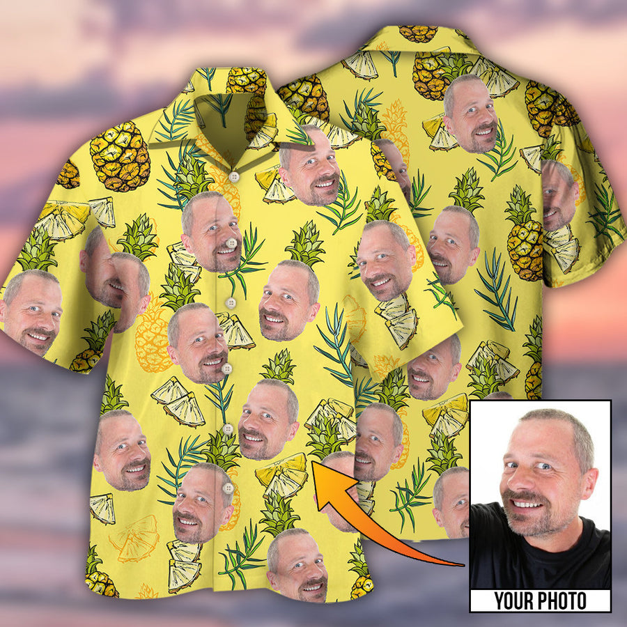 3D All Over Print Face Aloha Pineapple Custom Photo Hawaiian Shirt, Hawaiian Shirt For Men Women