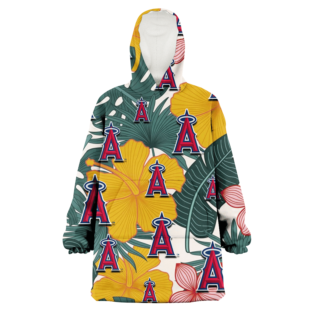 Los Angeles Angels Yellow Hibiscus Green Banana Leaf Pink Porcelain Flower 3D Printed Hoodie Blanket Snug Hoodie