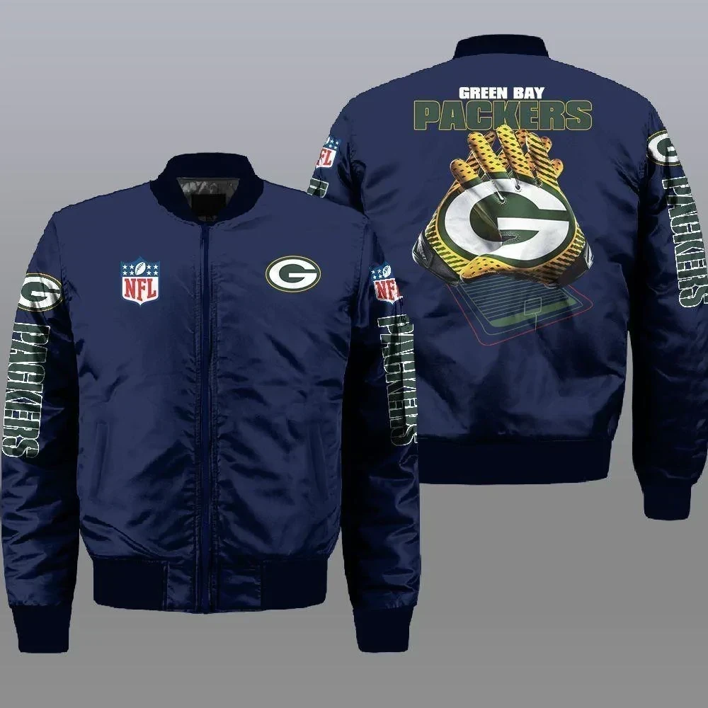 Green Bay Packers Pattern Bomber Jacket Navy Blue