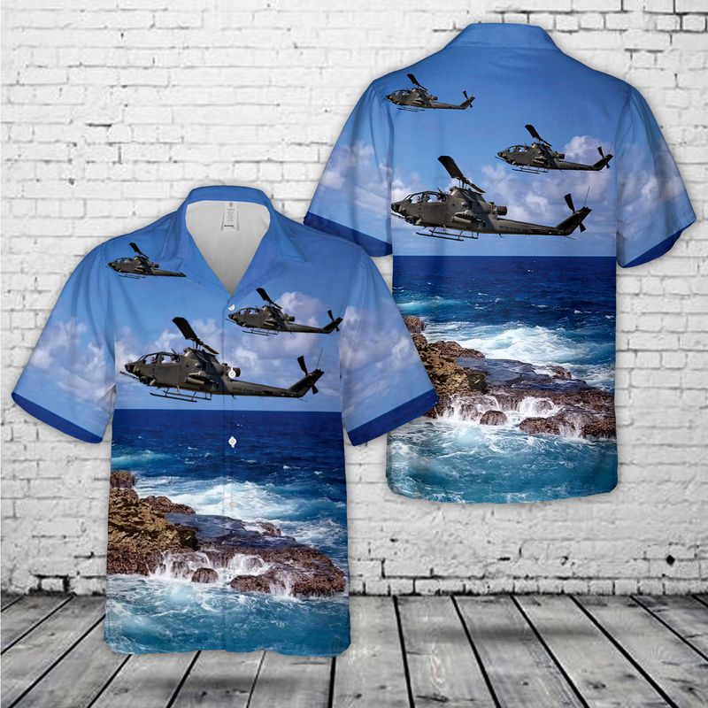 Us Army Bell Ah-1F Huey Cobra Attack Helicopter Hawaiian Shirt