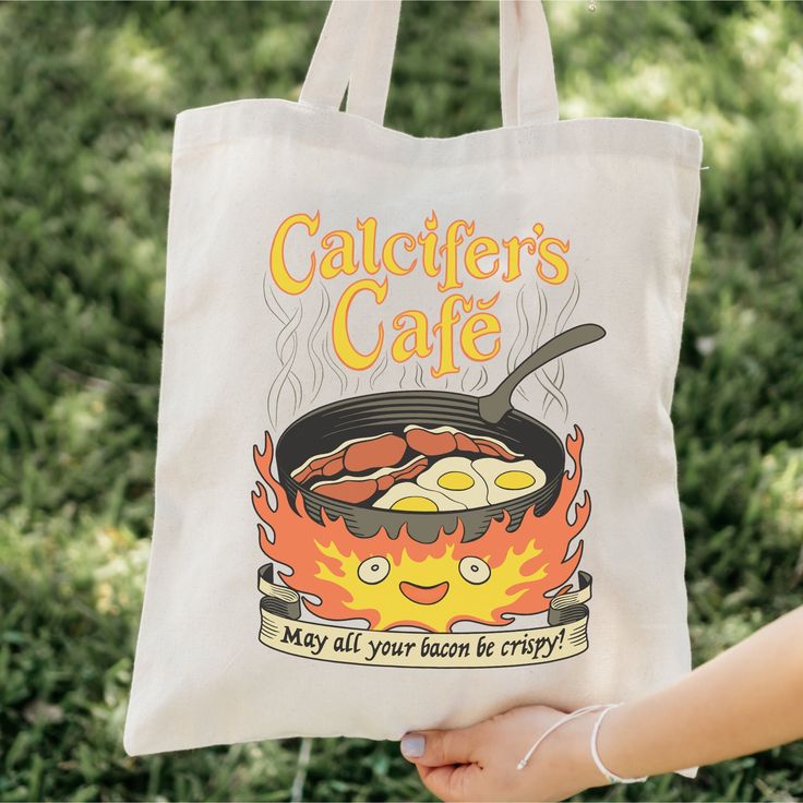 Howls Moving Castle Inspired Calcifers Cafe Cotton Canvas Tote Bag, Best Tote Bags Ideas, Cute Tote Bags Ideas, Tote Bag Design Ideas, Girls Tote Bag, Best Canvas Tote Bags Ideas