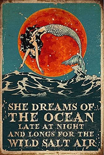 Dreacoss Vintage Tin Sign Mermaid She Dreams of The Ocean Mermaid Mermaid Lover, Girl Ocean Wave Aluminum Sign Wall Art Decor Metal Sign,Public Sign,Decoration Sign 8x12inch fashionstation 0608 2417