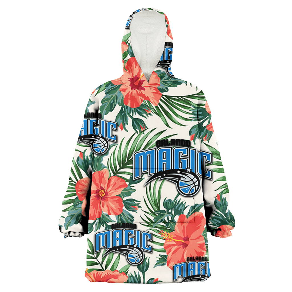 Orlando Magic Coral Hibiscus Green Leaf Beige Background 3D Printed Hoodie Blanket Snug Hoodie