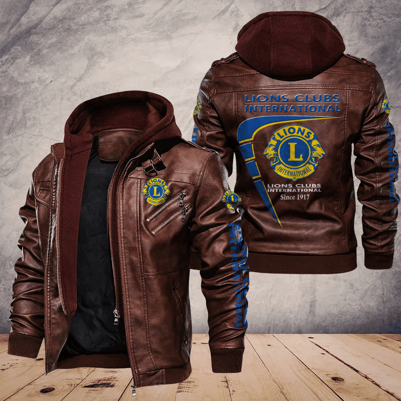 Lions Clubs International Zip Leather Jacket With Hood