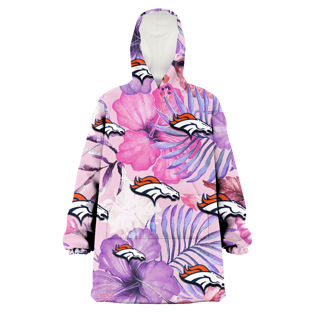 Denver Broncos White Purple Hibiscus Pink Hummingbird Pink Background 3D Printed Hoodie Blanket Snug Hoodie