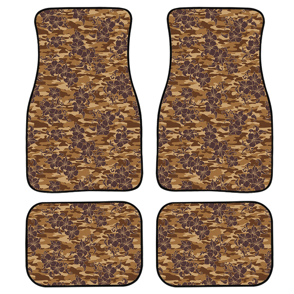 Brown Hawaiian Camo Flower Pattern Print Front And Back Car Floor Mats, Front Car Mat