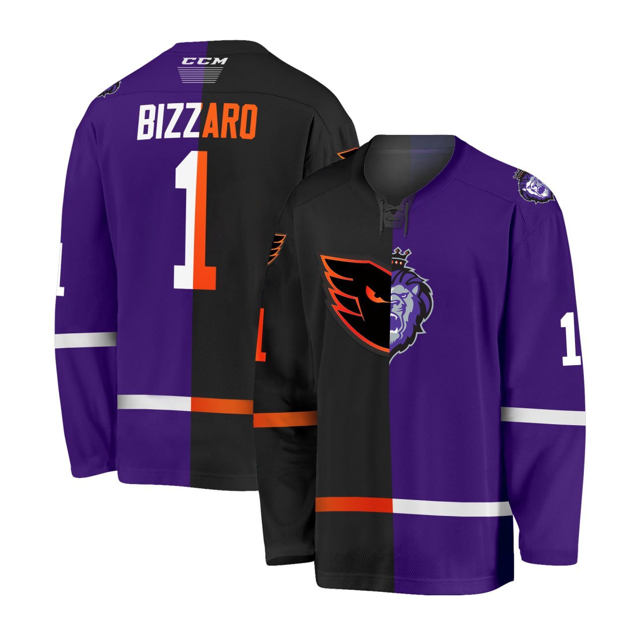 Bizzaro #1 Lehigh Valley Phantoms Mix Reading Royals Split Jersey – All Stitched