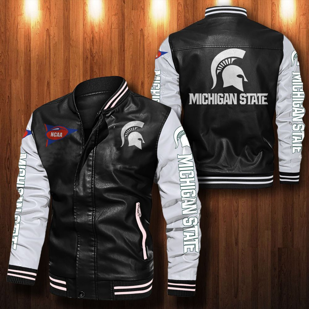 Michigan State Spartans Leather Varsity Jacket Bomber Coat