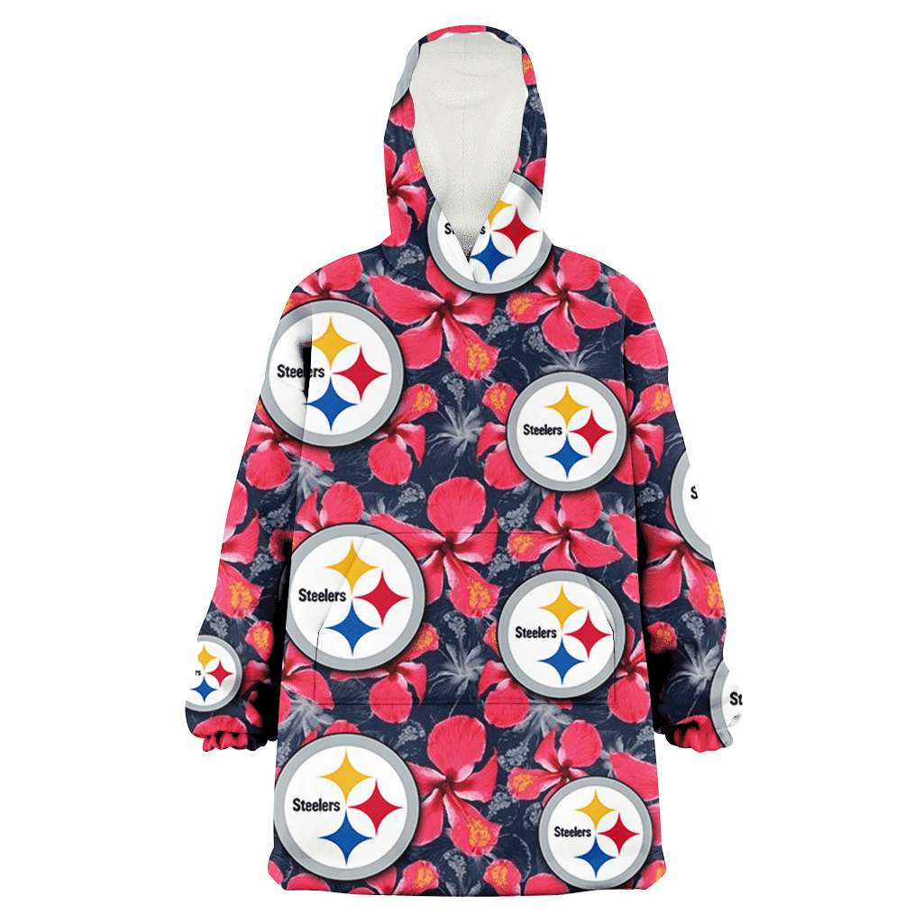 Pittsburgh Steelers Red Hibiscus Dark Gray Background 3D Printed Hoodie Blanket Snug Hoodie