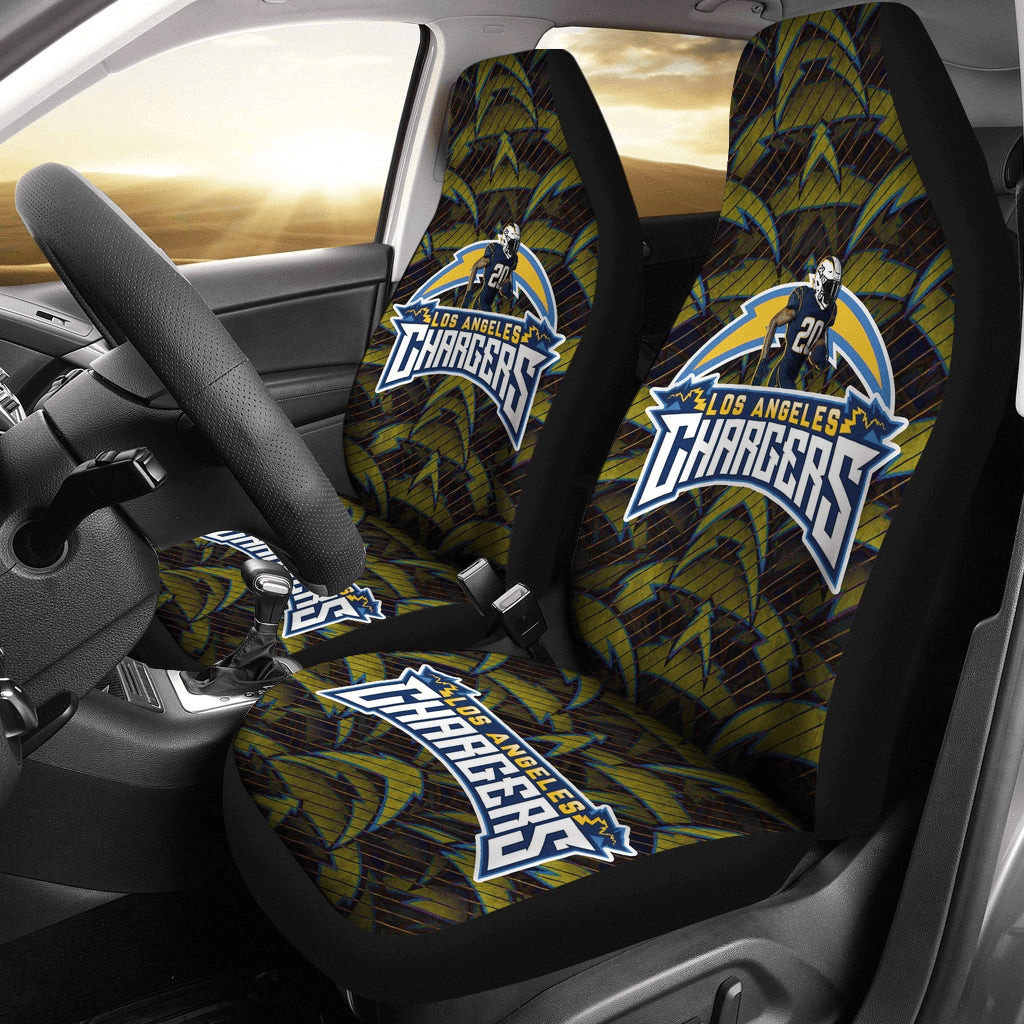 Los Angeles Chargers American Football Team Tevaughn Campbell Running Lightning Doodle Car Seat Cover Set CSC3833