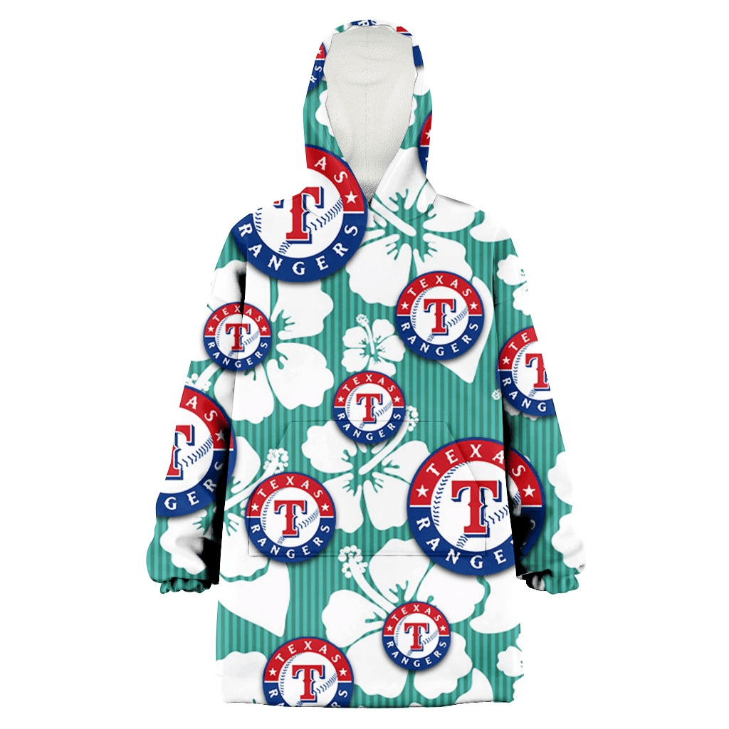 Texas Rangers White Hibiscus Turquoise Stripe Background 3D Printed Hoodie Blanket Snug Hoodie