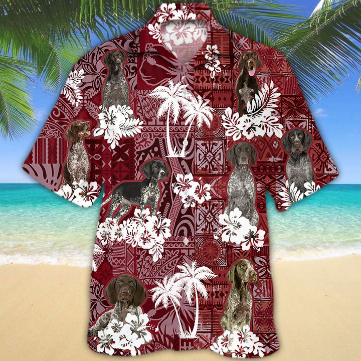 German Shorthaired Pointer Hawaiian Shirt, Dog Aloha Beach Shirt Red Tribal Pattern