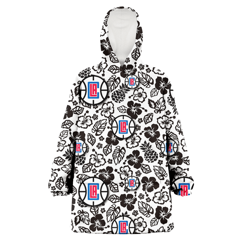 Los Angeles Clippers Black And White Hibiscus Leaf White Background 3D Printed Hoodie Blanket Snug Hoodie