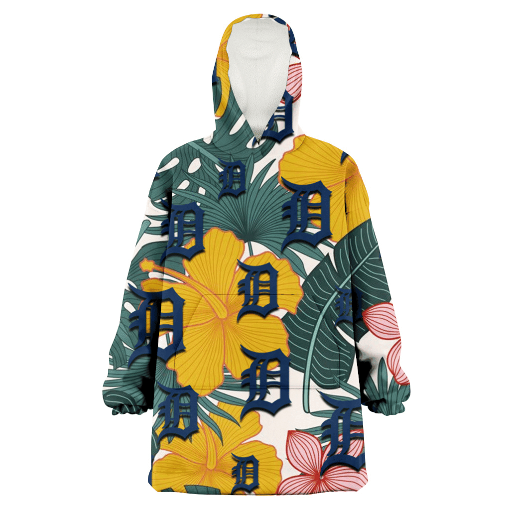 Detroit Tigers Yellow Hibiscus Green Banana Leaf Pink Porcelain Flower 3D Printed Hoodie Blanket Snug Hoodie