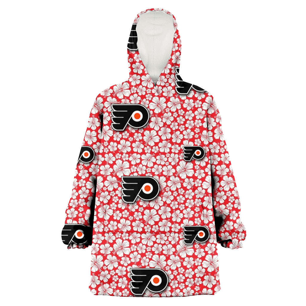 Philadelphia Flyers Tiny White Hibiscus Pattern Red Background 3D Printed Hoodie Blanket Snug Hoodie