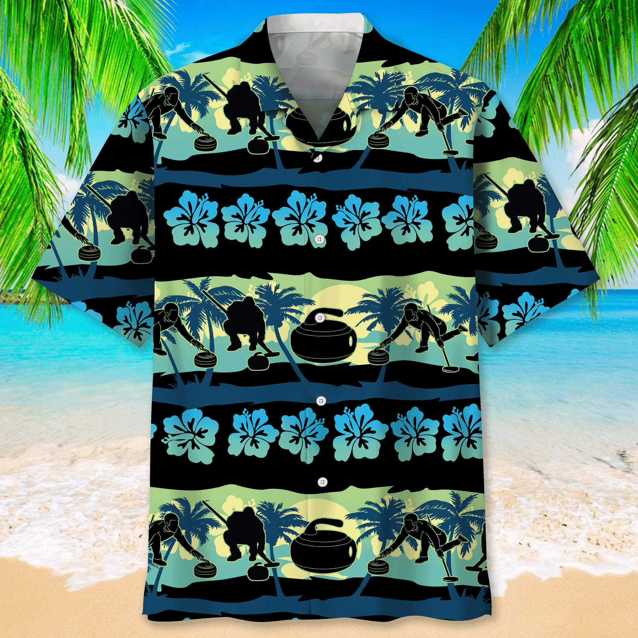 Curling Hawaiian Nature Hawaiian Shirt, 3D Printed Curling Sport Hawaii Shirt