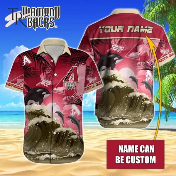 Custom Name Mlb Arizona Diamondbacks Tropical Beach Whale 3D Hawaiian Shirt