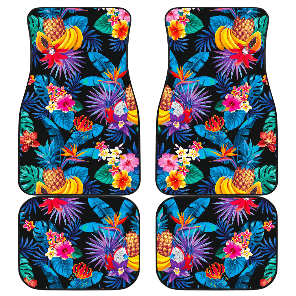 Turquoise Hawaiian Fruits Pattern Print Front And Back Car Floor Mats, Front Car Mat