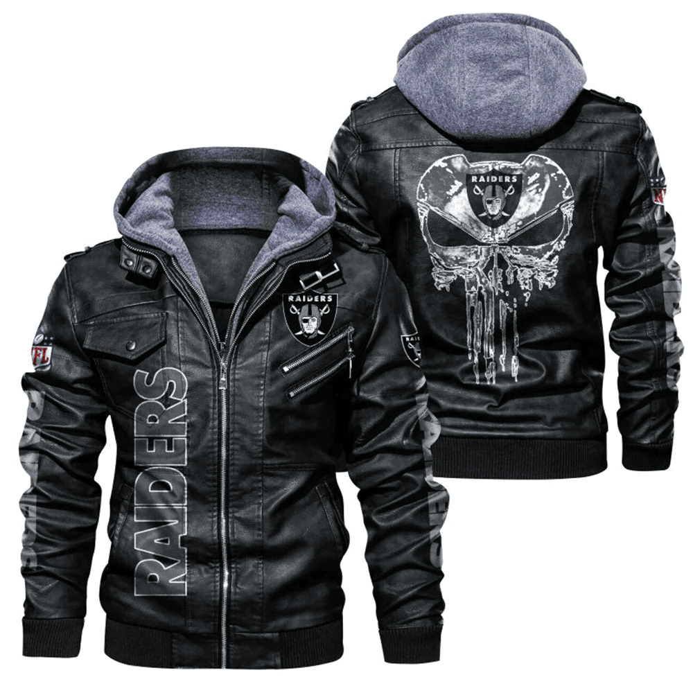 Las Vegas Raiders Skull Zip Leather Jacket With Hood