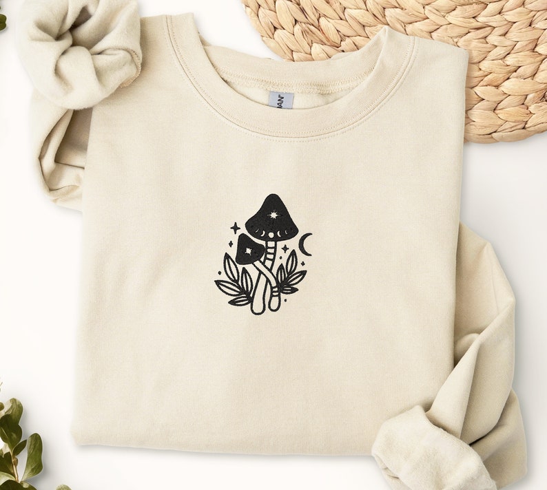 Embroidered Mushroom Sweatshirt, Mushroom Sweatshirt, Cute Mushroom Sweatshirt, Mushroom Crewneck, Trendy Crewneck or Hoodie