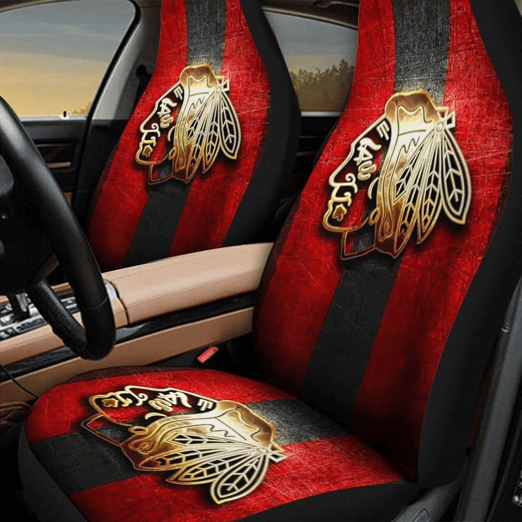 Chicago Blackhawks Logo Gold Art Car Seat Cover Set Gifts For Fans CSC3007