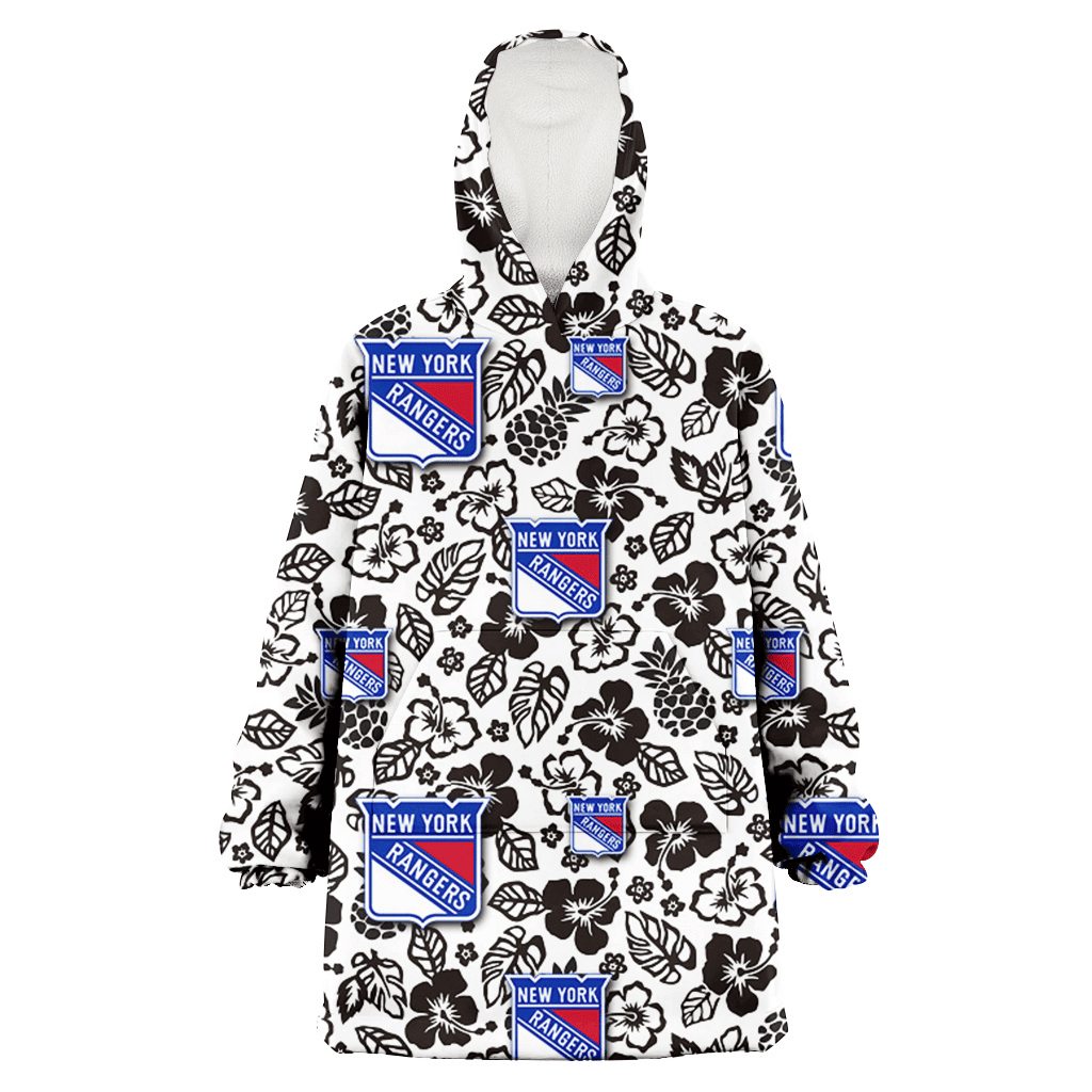 New York Rangers Black And White Hibiscus Leaf White Background 3D Printed Hoodie Blanket Snug Hoodie