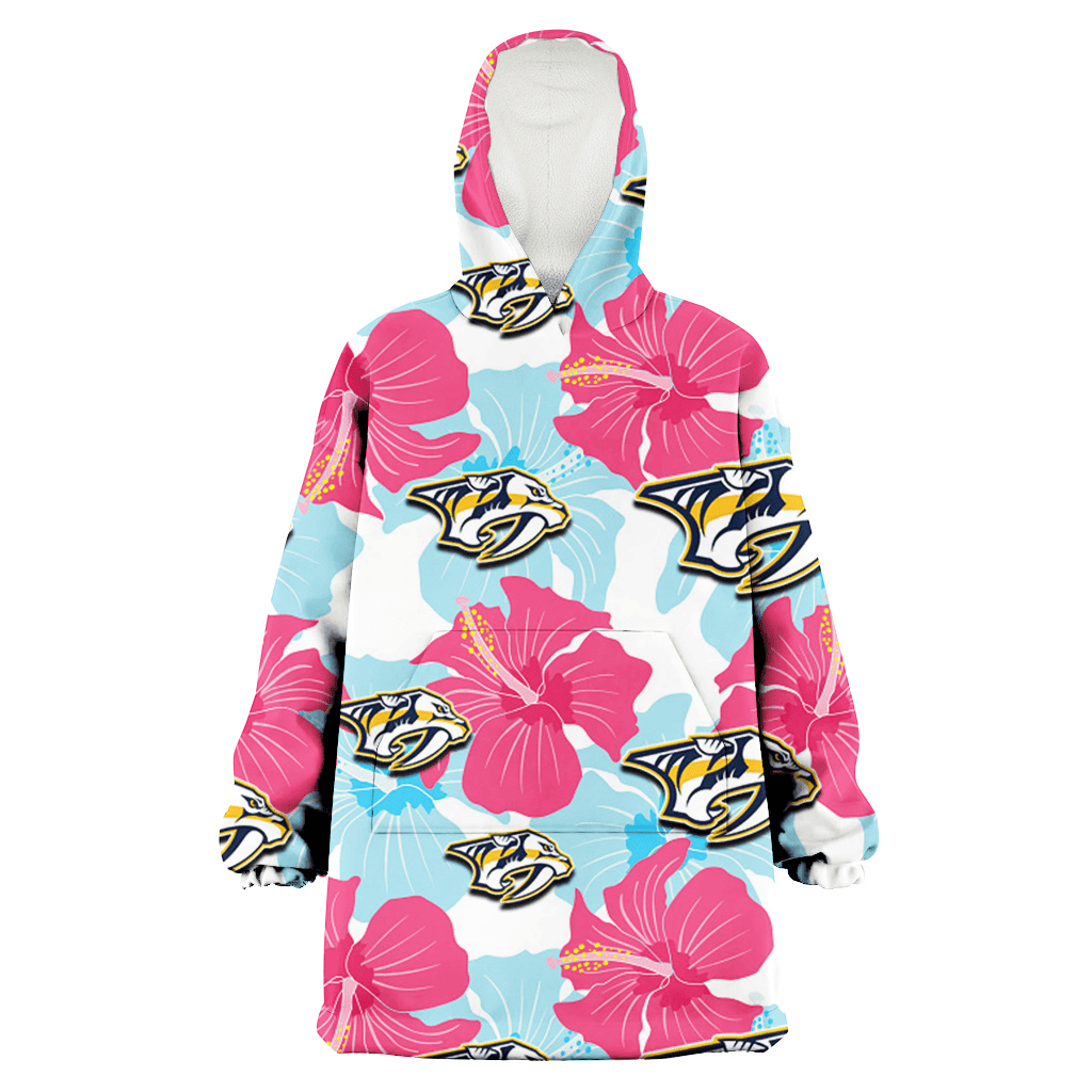 Nashville Predators Pink Blue Hibiscus White Background 3D Printed Hoodie Blanket Snug Hoodie