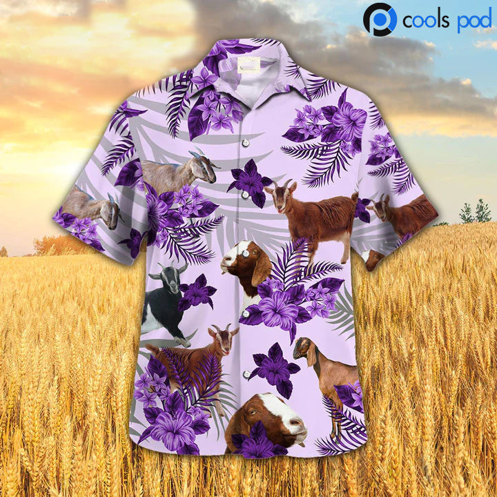 Goat Hibiscus Pattern Hawaiian Shirt, Goat Hawaiian Shirt For Men Women