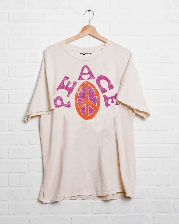 Peace Sign Off White Thrifted Tee, S &hellip;
