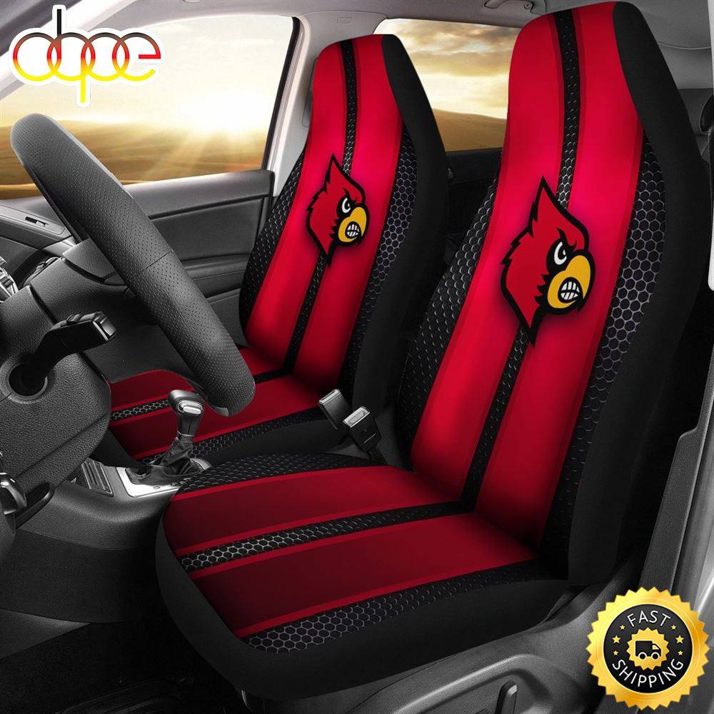 IncRedible Line Pattern Louisville Cardinals Logo Car Seat Cover Set CSC8855