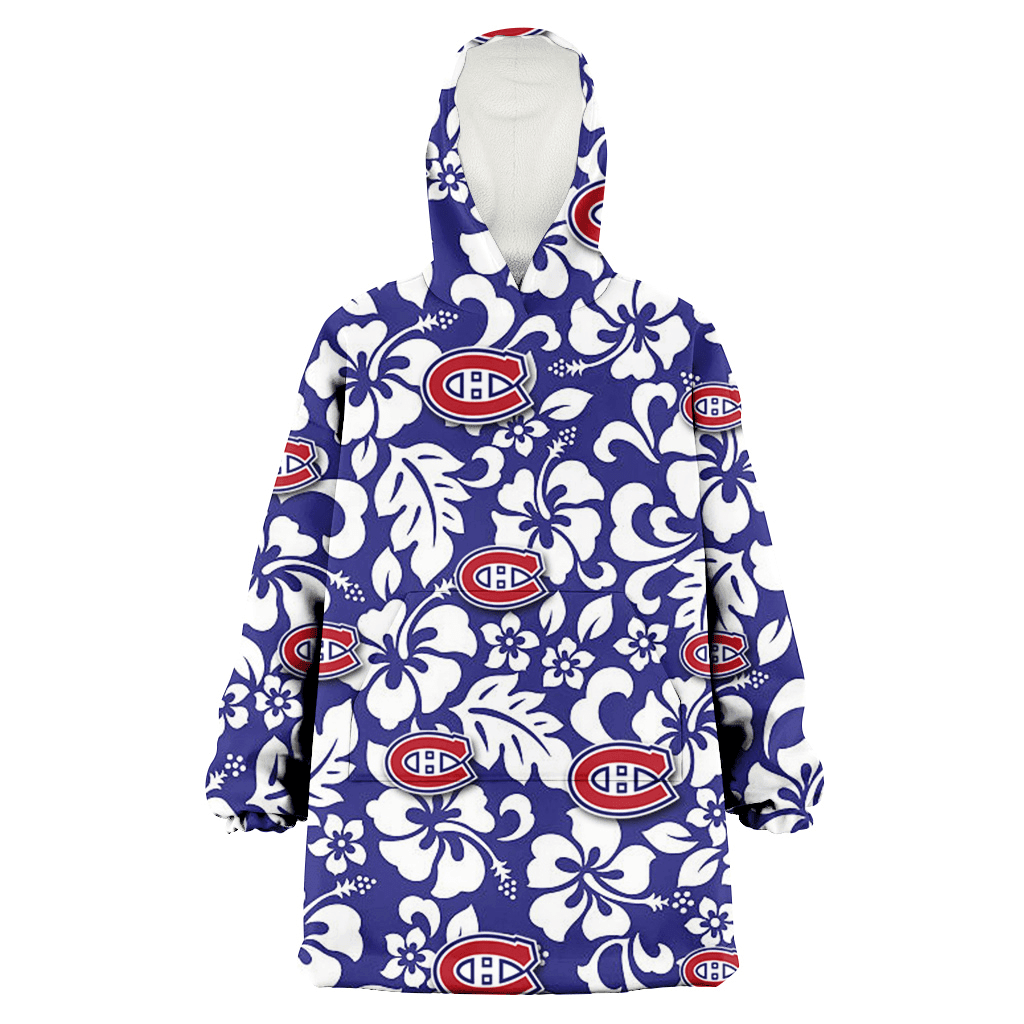 Montreal Canadiens White Hibiscus Pattern Slate Blue Background 3D Printed Hoodie Blanket Snug Hoodie