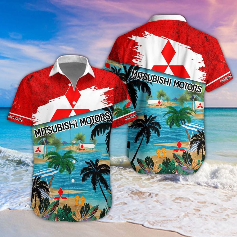 Mitsubishi Car Beach Coastal Island Brand Logo 3D Hawaiian Shirt