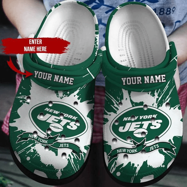 New York Jets On Green Pattern Custom Name Crocss Clog Comfortable Water Shoes Ver493