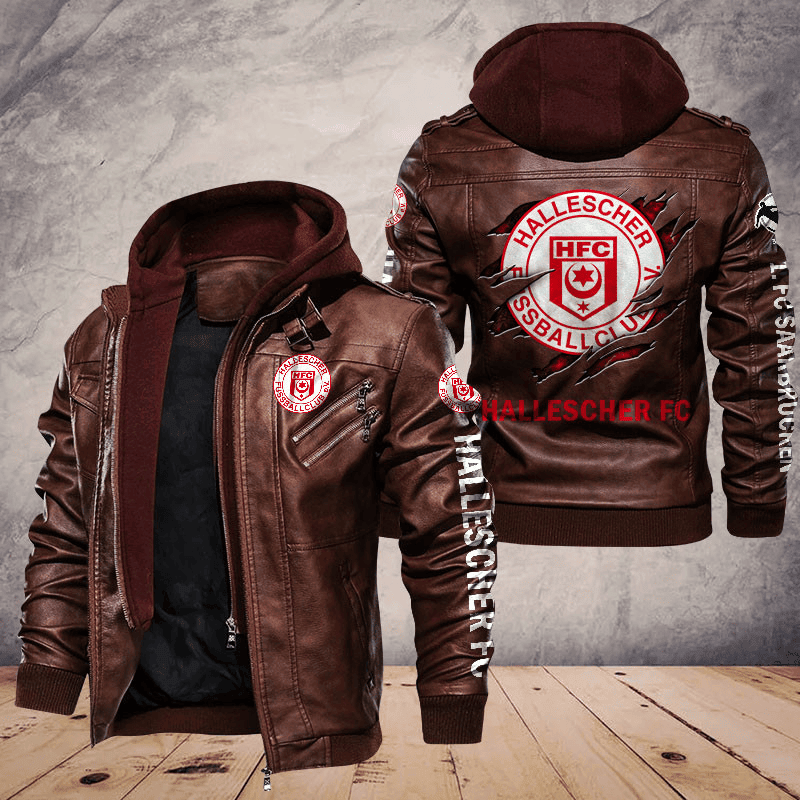 Hallescher FC Zip Leather Jacket With Hood