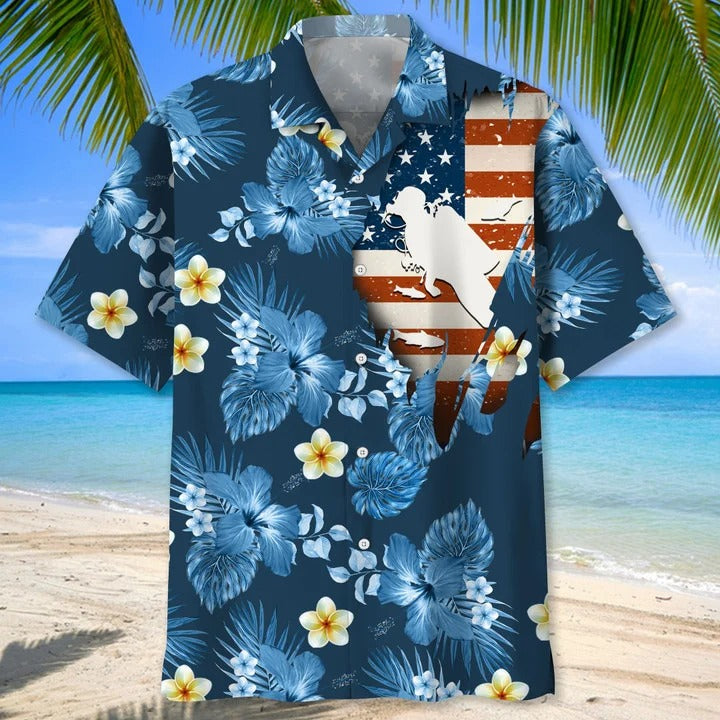 Scuba Diving Usa Blue Tropical Hawaiian Shirts, Aloha Diving Beach Shirt, Beautiful Hawaiian Shirt For Summer